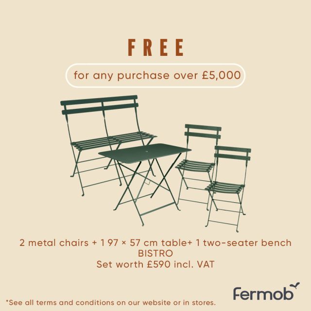 2 Bistro Chairs + 97x57 Table + 2 Seater Bench